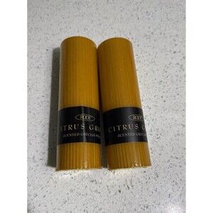 Root Citrus Grove Candles Scented Grecian Pillar Ribbed 1.8x6” Lot Of 2 Orange